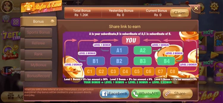Refer & Earn screen in Card Rummy app
